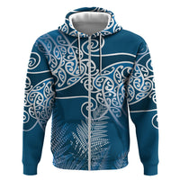 Aotearoa Maori Koru Curves Hoodie Silver Ferns - Navy Blue LT7 Zip Hoodie Navy Blue - Polynesian Pride