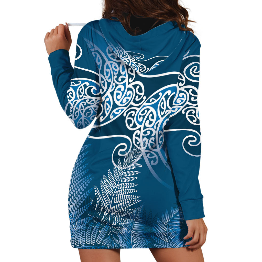 Aotearoa Maori Koru Curves Hoodie Dress Silver Ferns - Navy Blue LT7 - Polynesian Pride