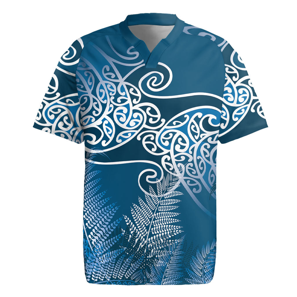 Aotearoa Maori Koru Curves Rugby Jersey Silver Ferns - Navy Blue LT7 Navy Blue - Polynesian Pride