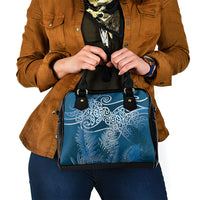 Aotearoa Maori Koru Curves Shoulder Handbag Silver Ferns - Navy Blue LT7 - Polynesian Pride