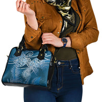 Aotearoa Maori Koru Curves Shoulder Handbag Silver Ferns - Navy Blue LT7 - Polynesian Pride