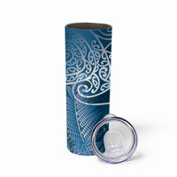 Aotearoa Maori Koru Curves Skinny Tumbler Silver Ferns - Navy Blue LT7 - Polynesian Pride