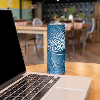 Aotearoa Maori Koru Curves Skinny Tumbler Silver Ferns - Navy Blue LT7 - Polynesian Pride