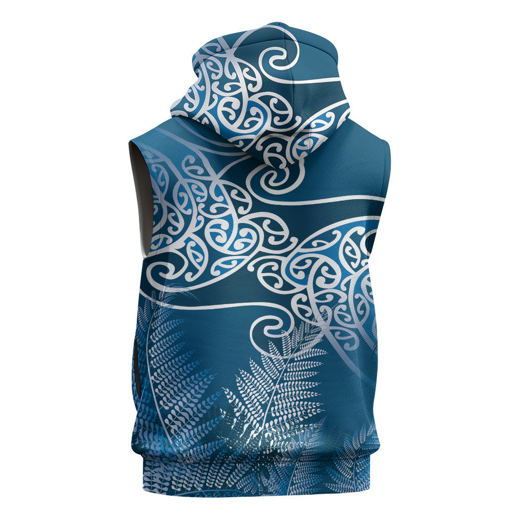 Aotearoa Maori Koru Curves Sleeveless Hoodie Silver Ferns - Navy Blue LT7 - Polynesian Pride