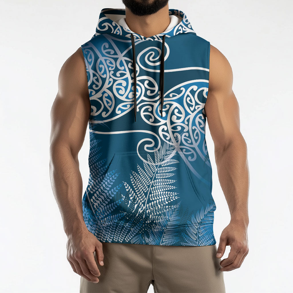 Aotearoa Maori Koru Curves Sleeveless Hoodie Silver Ferns - Navy Blue LT7 - Polynesian Pride