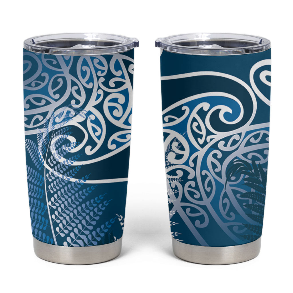 Aotearoa Maori Koru Curves Tumbler Cup Silver Ferns - Navy Blue LT7 Navy Blue - Polynesian Pride