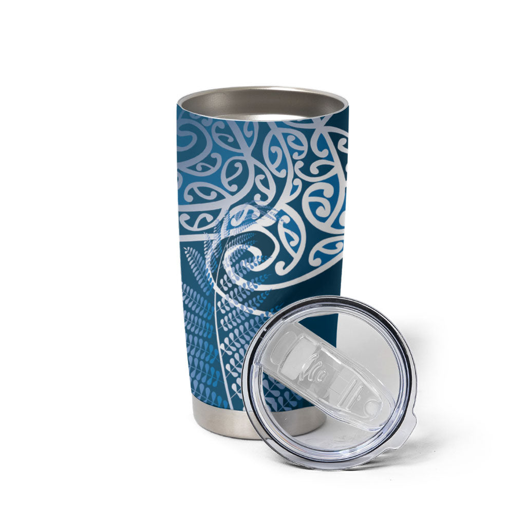 Aotearoa Maori Koru Curves Tumbler Cup Silver Ferns - Navy Blue LT7 - Polynesian Pride
