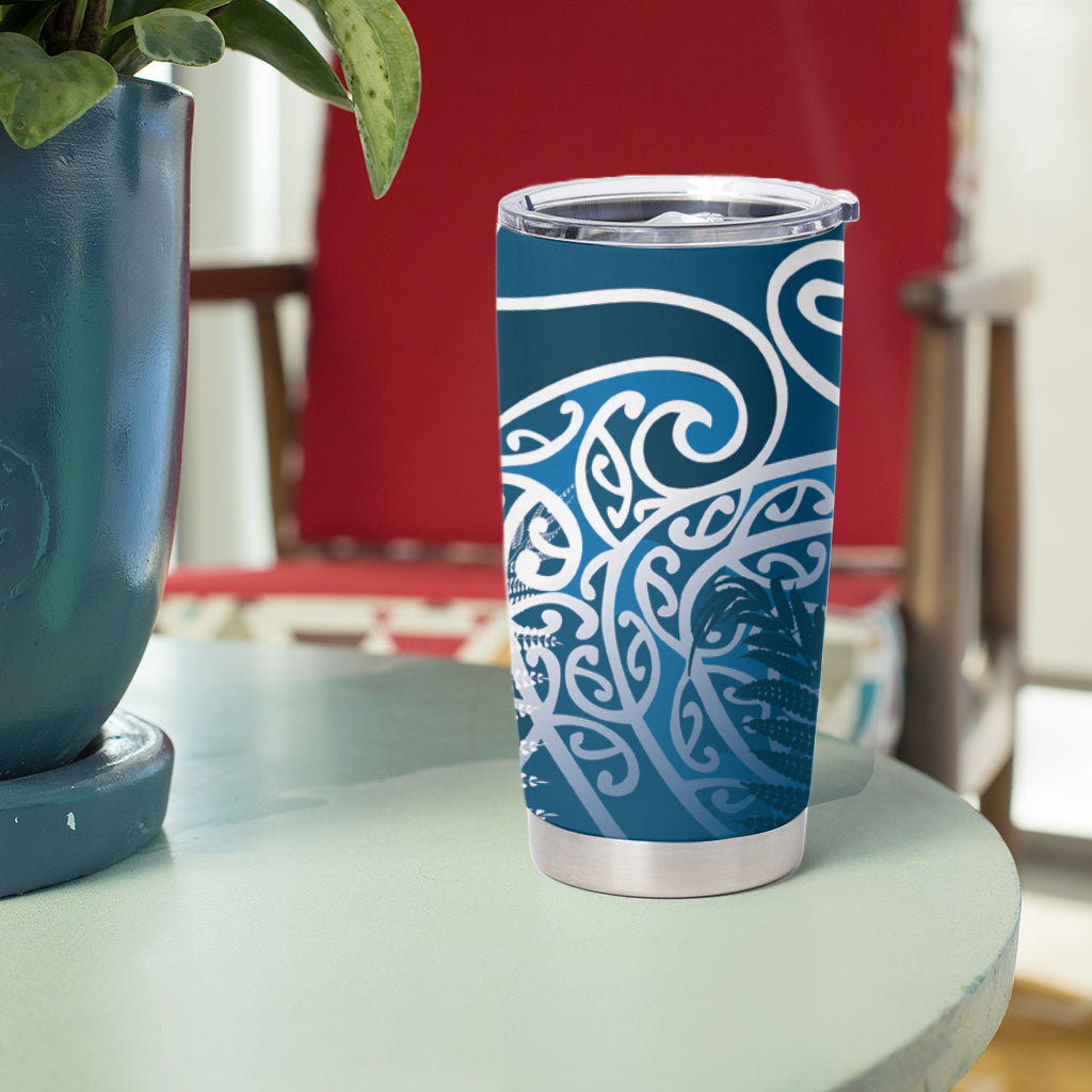 Aotearoa Maori Koru Curves Tumbler Cup Silver Ferns - Navy Blue LT7 - Polynesian Pride
