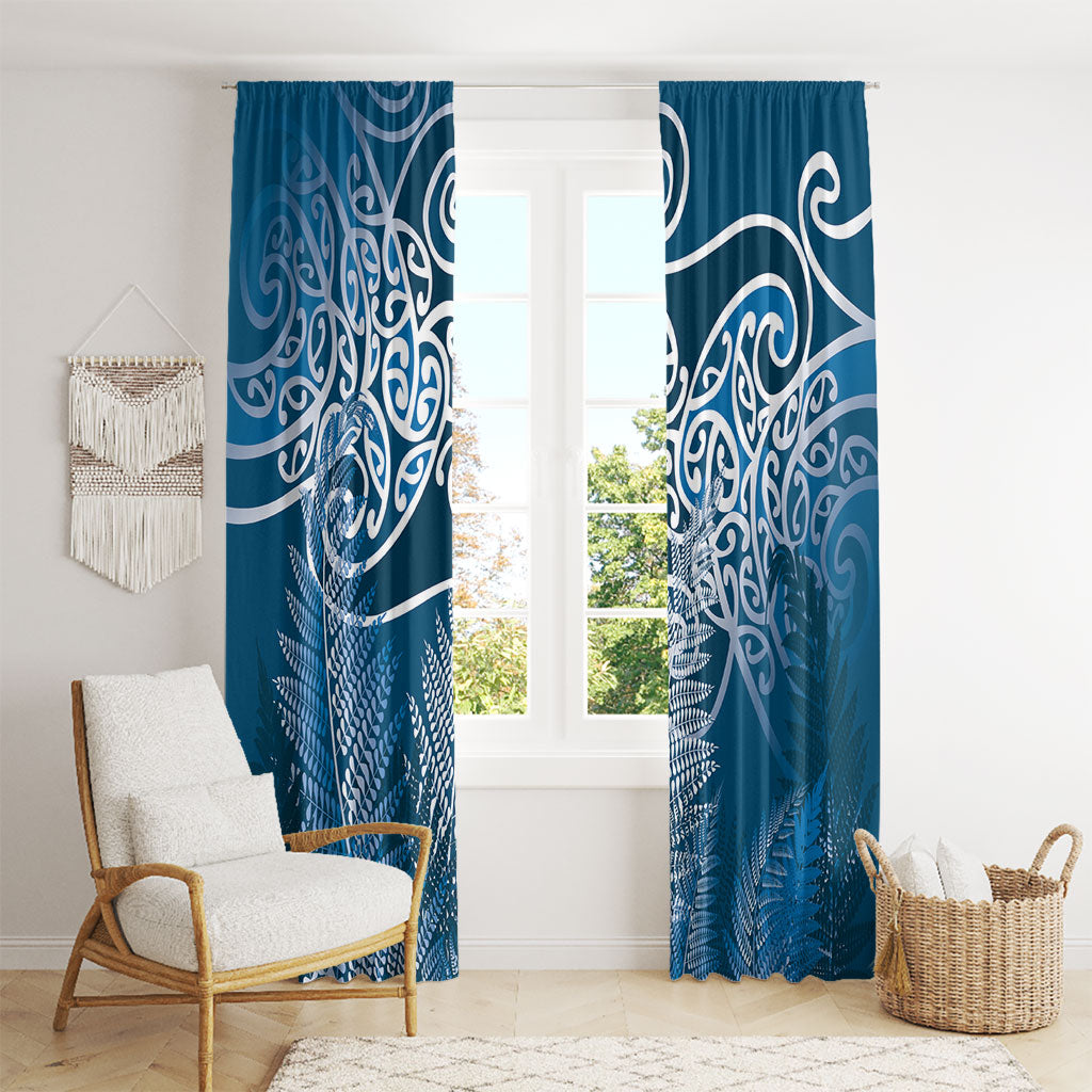 Aotearoa Maori Koru Curves Window Curtain Silver Ferns - Navy Blue LT7 - Polynesian Pride