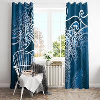 Aotearoa Maori Koru Curves Window Curtain Silver Ferns - Navy Blue LT7 - Polynesian Pride