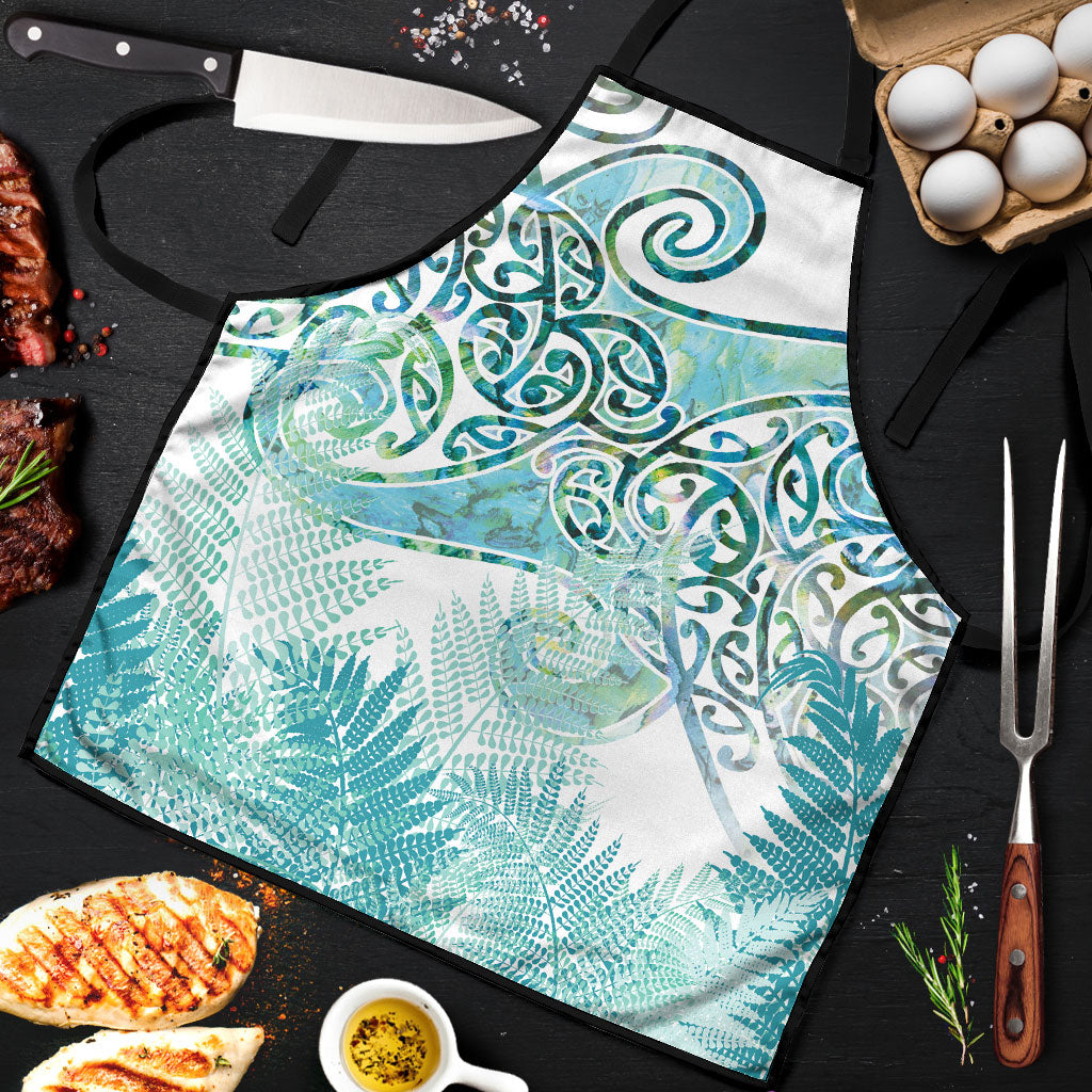 Aotearoa Maori Koru Curves Apron Mossy Paua Shell LT7 Green - Polynesian Pride