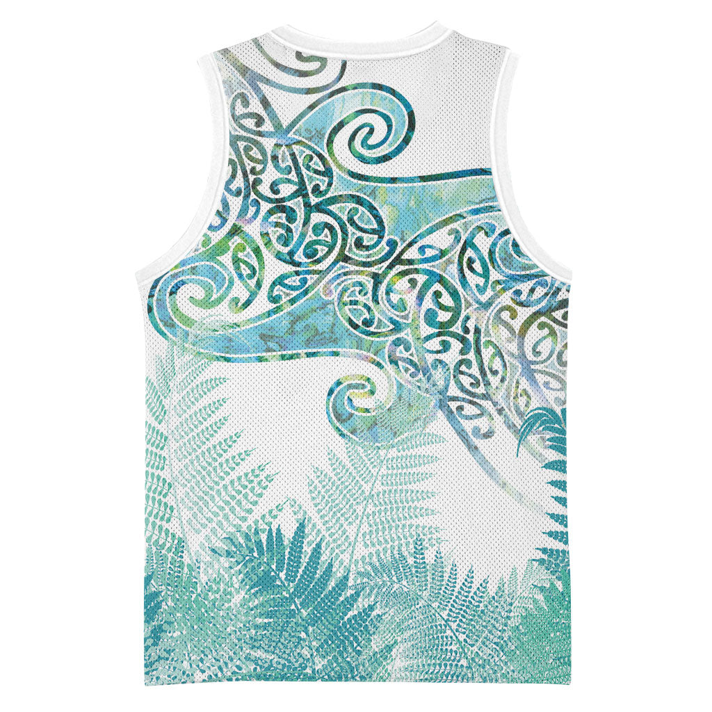 Aotearoa Maori Koru Curves Basketball Jersey Mossy Paua Shell