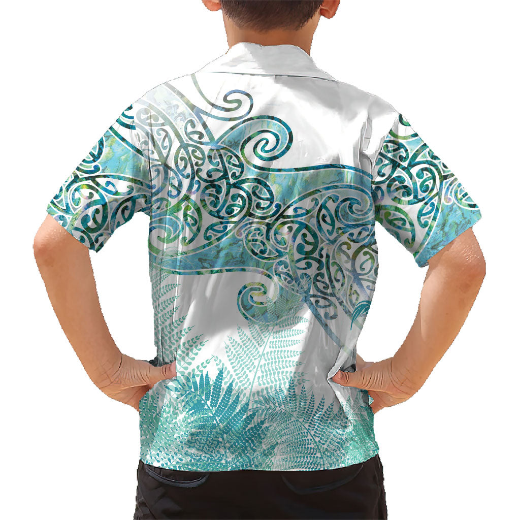 Aotearoa Maori Koru Curves Family Matching Off The Shoulder Long Sleeve Dress and Hawaiian Shirt Mossy Paua Shell