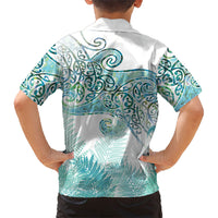 Aotearoa Maori Koru Curves Family Matching Off The Shoulder Long Sleeve Dress and Hawaiian Shirt Mossy Paua Shell