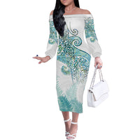 Aotearoa Maori Koru Curves Family Matching Off The Shoulder Long Sleeve Dress and Hawaiian Shirt Mossy Paua Shell