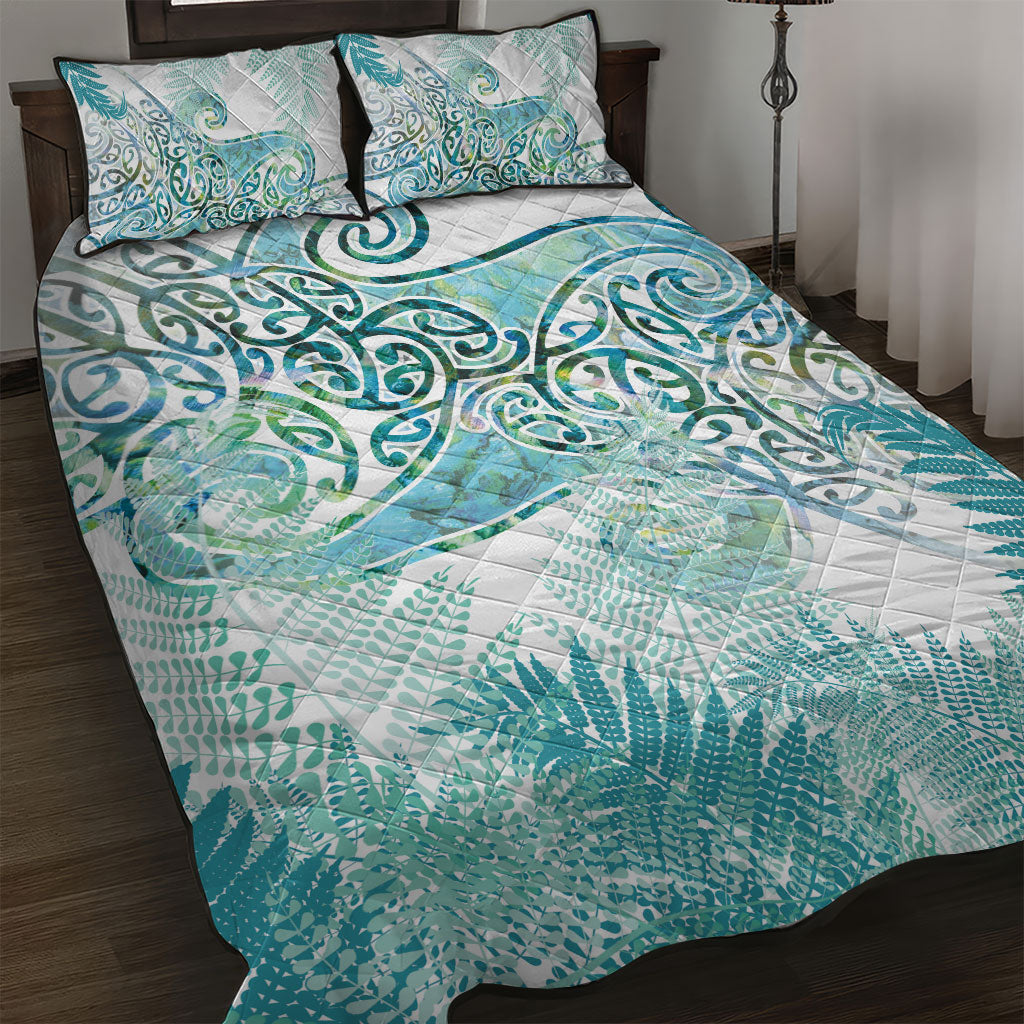 Aotearoa Maori Koru Curves Quilt Bed Set Mossy Paua Shell LT7 Green - Polynesian Pride