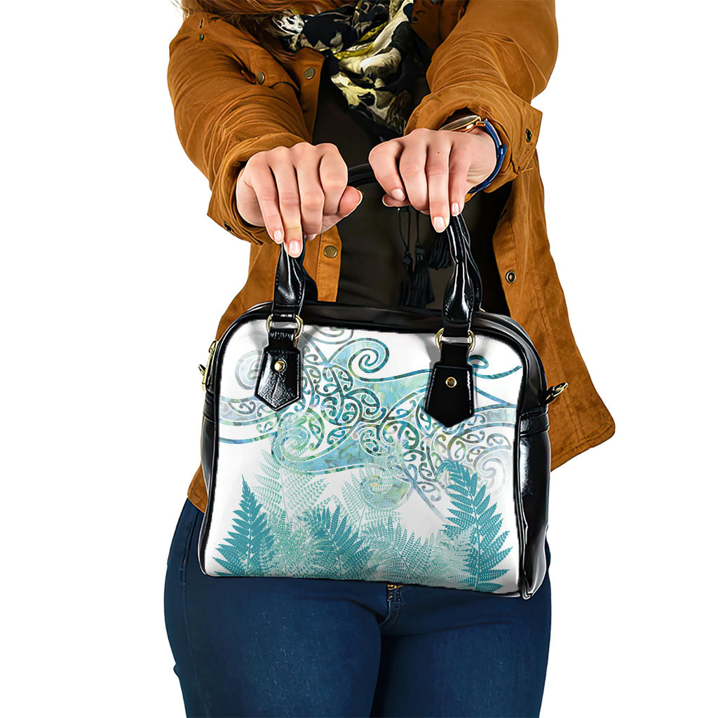 Aotearoa Maori Koru Curves Shoulder Handbag Mossy Paua Shell LT7 One Size Green - Polynesian Pride