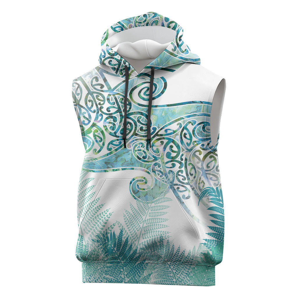 Aotearoa Maori Koru Curves Sleeveless Hoodie Mossy Paua Shell LT7 Green - Polynesian Pride