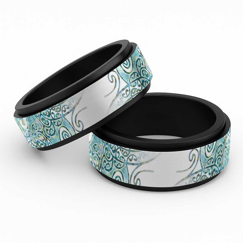 Aotearoa Maori Koru Curves Spinner Ring Mossy Paua Shell LT7 Black Green - Polynesian Pride
