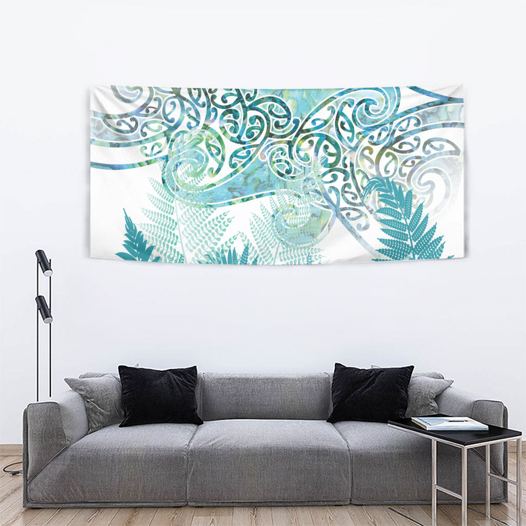 Aotearoa Maori Koru Curves Tapestry Mossy Paua Shell