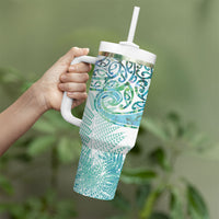 Aotearoa Maori Koru Curves Tumbler With Handle Mossy Paua Shell