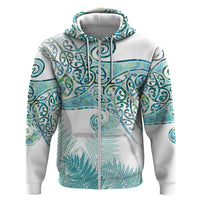 Aotearoa Maori Koru Curves Zip Hoodie Mossy Paua Shell LT7 Zip Hoodie Green - Polynesian Pride