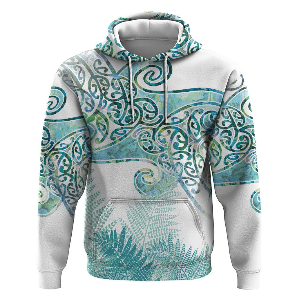 Aotearoa Maori Koru Curves Zip Hoodie Mossy Paua Shell LT7 Pullover Hoodie Green - Polynesian Pride