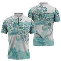 Aotearoa Maori Koru Curves Zipper Polo Shirt Mossy Paua Shell