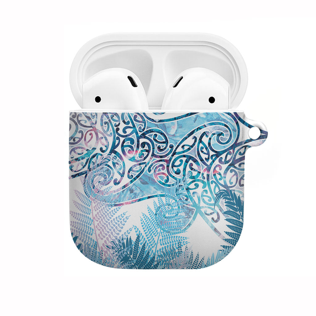 Aotearoa Maori Koru Curves AirPods Case Aqua Paua Shell LT7 Blue - Polynesian Pride