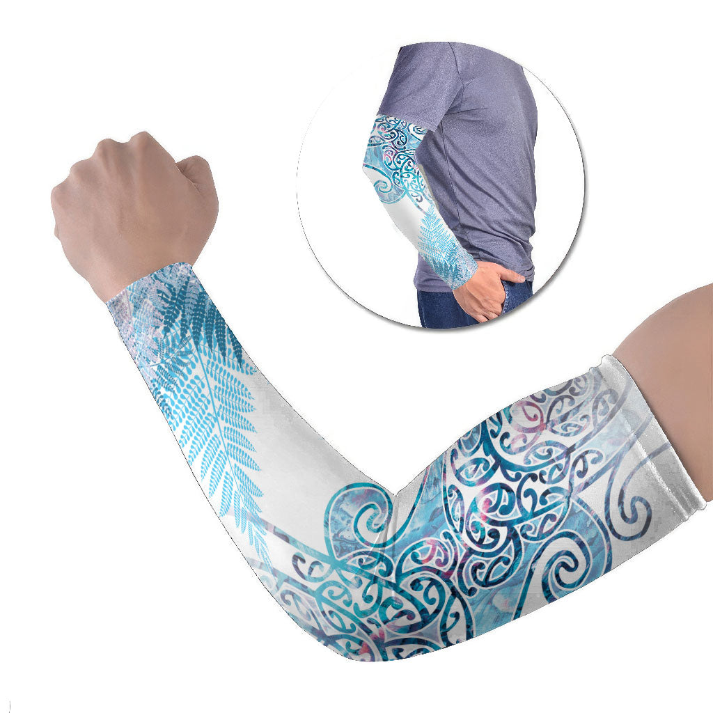 Aotearoa Maori Koru Curves Arm Sleeves Aqua Paua Shell