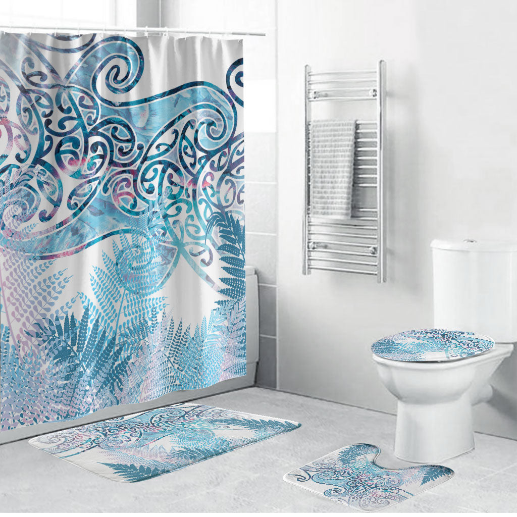Aotearoa Maori Koru Curves Bathroom Set Aqua Paua Shell LT7 Bathroom Set (4 pcs) Blue - Polynesian Pride