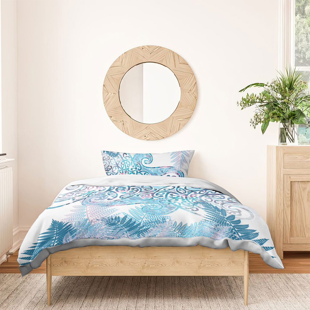 Aotearoa Maori Koru Curves Bedding Set Aqua Paua Shell