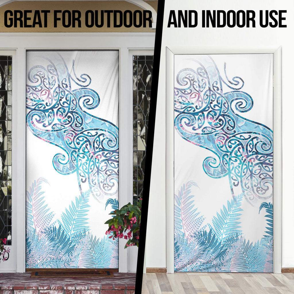 Aotearoa Maori Koru Curves Door Cover Aqua Paua Shell