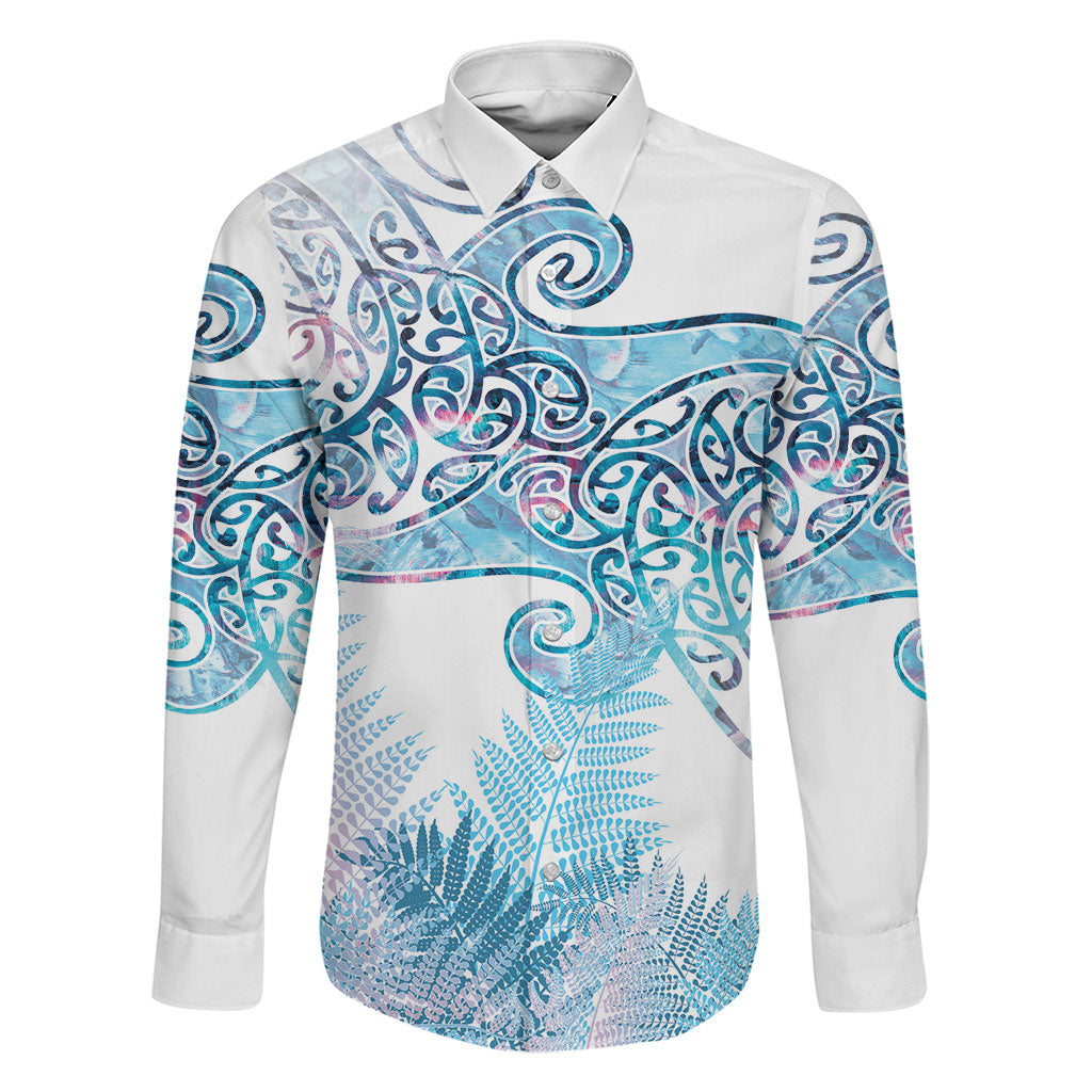 Aotearoa Maori Koru Curves Family Matching Long Sleeve Bodycon Dress and Hawaiian Shirt Aqua Paua Shell