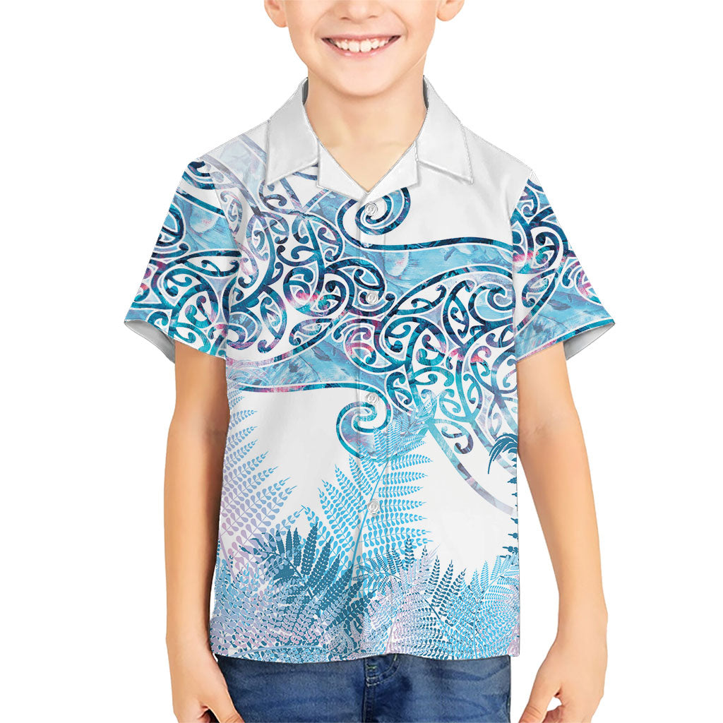 Aotearoa Maori Koru Curves Family Matching Long Sleeve Bodycon Dress and Hawaiian Shirt Aqua Paua Shell