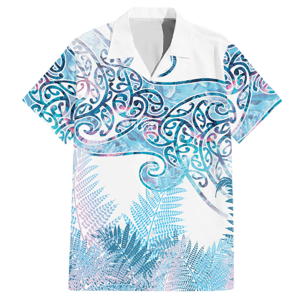 Aotearoa Maori Koru Curves Family Matching Puletasi and Hawaiian Shirt Aqua Paua Shell