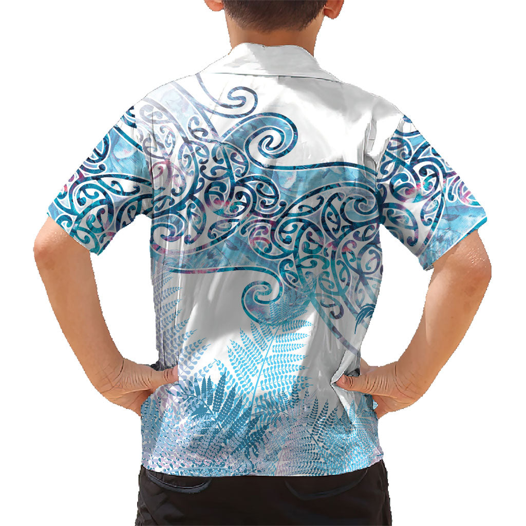 Aotearoa Maori Koru Curves Family Matching Short Sleeve Bodycon Dress and Hawaiian Shirt Aqua Paua Shell