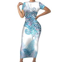Aotearoa Maori Koru Curves Family Matching Short Sleeve Bodycon Dress and Hawaiian Shirt Aqua Paua Shell