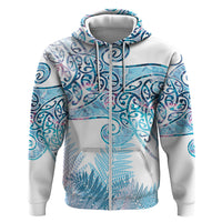 Aotearoa Maori Koru Curves Hoodie Aqua Paua Shell LT7 Zip Hoodie Blue - Polynesian Pride