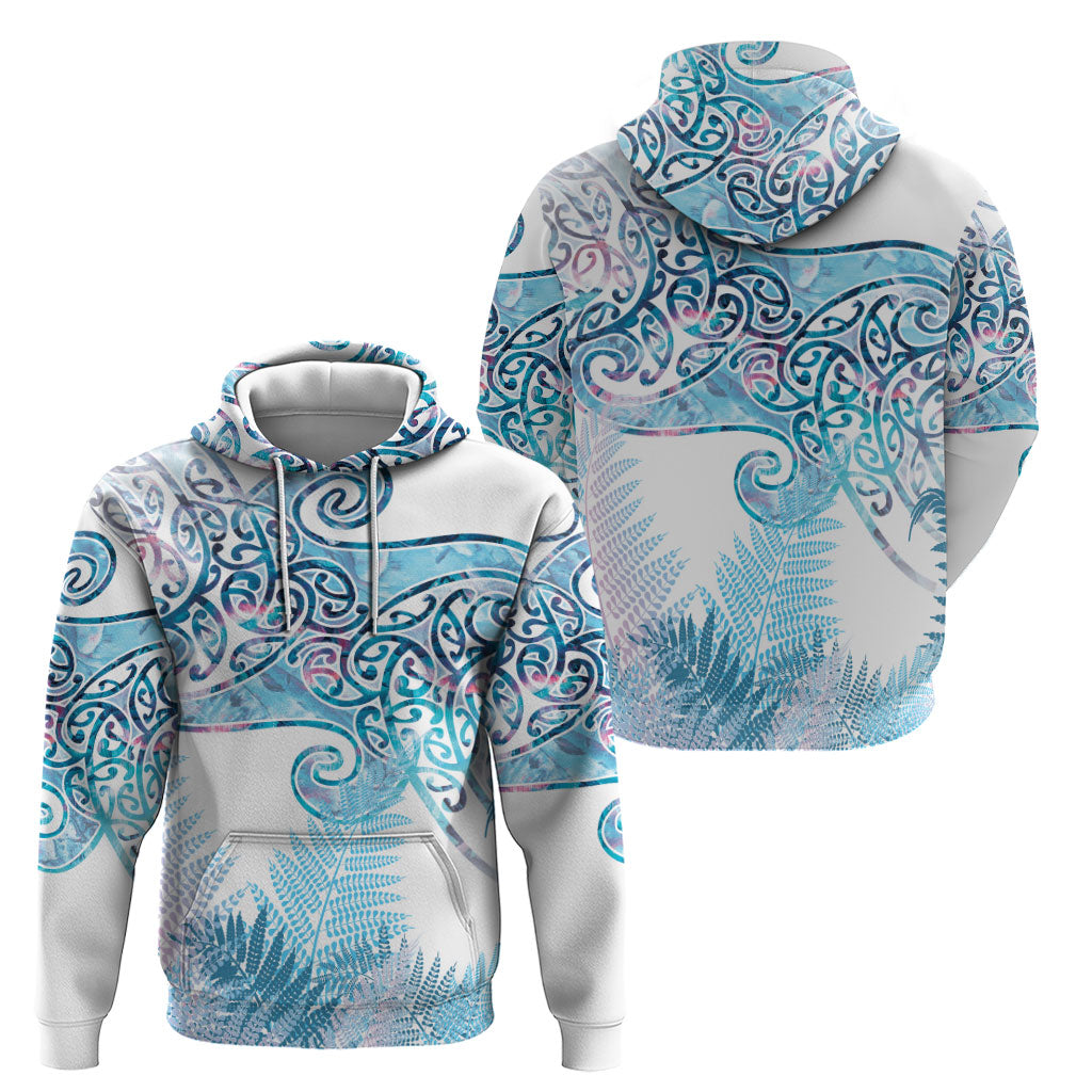 Aotearoa Maori Koru Curves Hoodie Aqua Paua Shell LT7 - Polynesian Pride