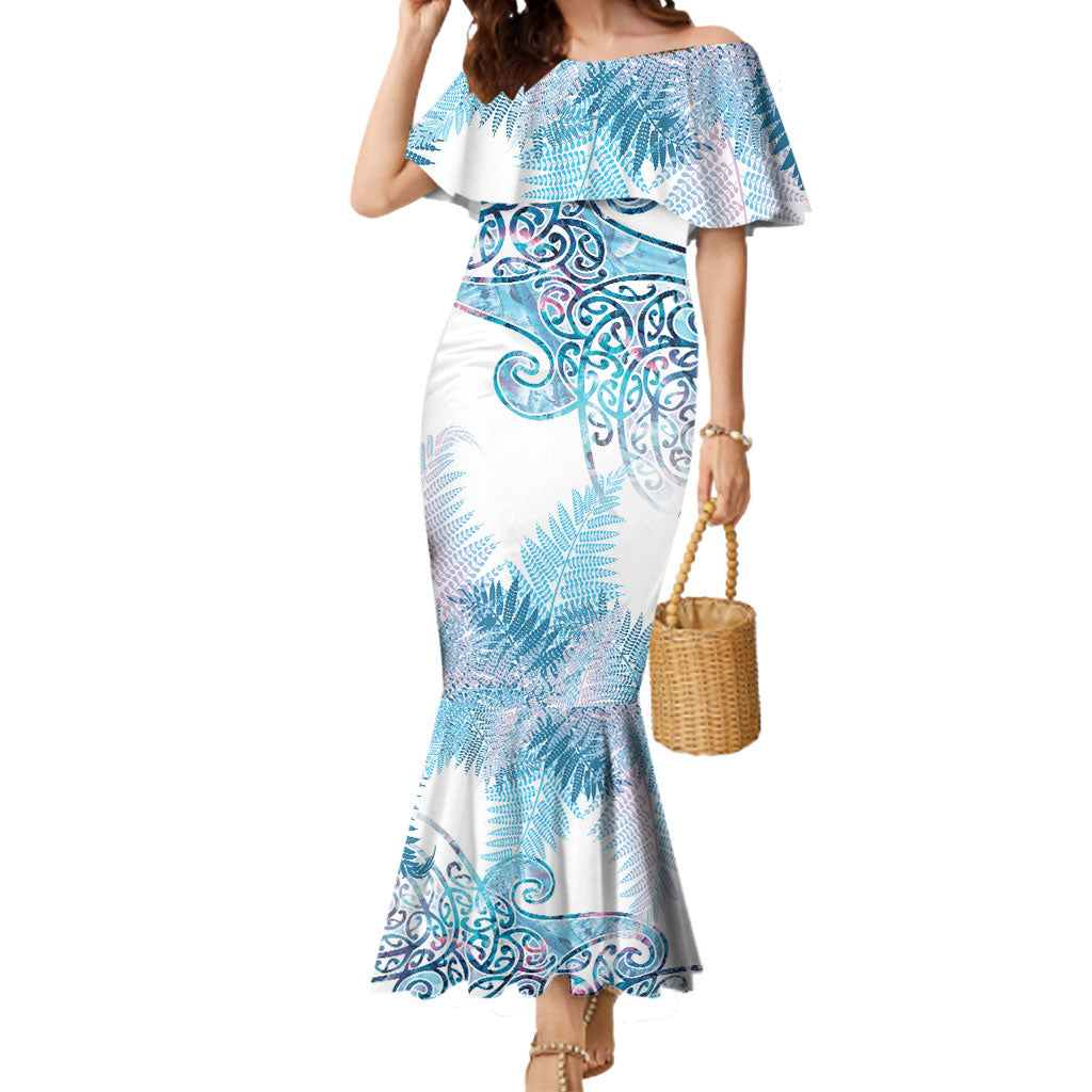 Aotearoa Maori Koru Curves Mermaid Dress Aqua Paua Shell LT7 Women Blue - Polynesian Pride