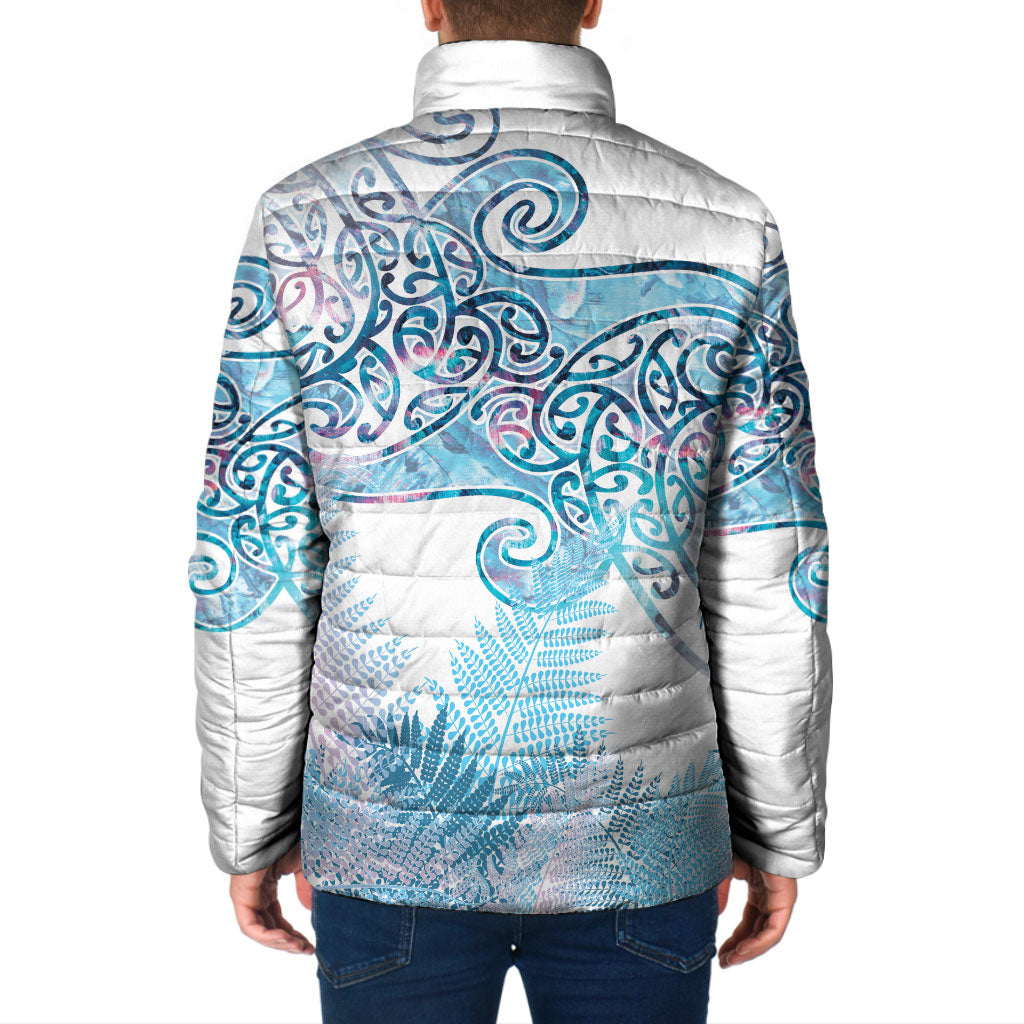 Aotearoa Maori Koru Curves Padded Jacket Aqua Paua Shell