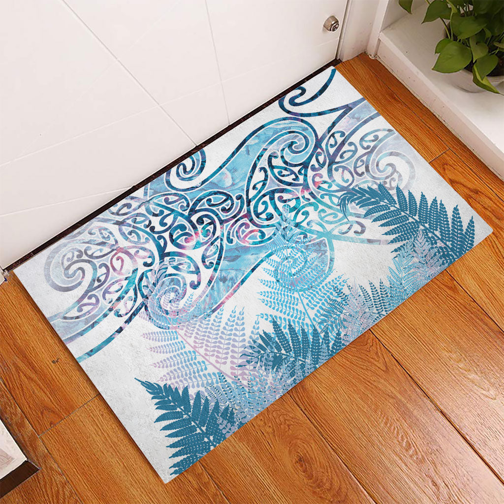 Aotearoa Maori Koru Curves Rubber Doormat Aqua Paua Shell LT7 - Polynesian Pride
