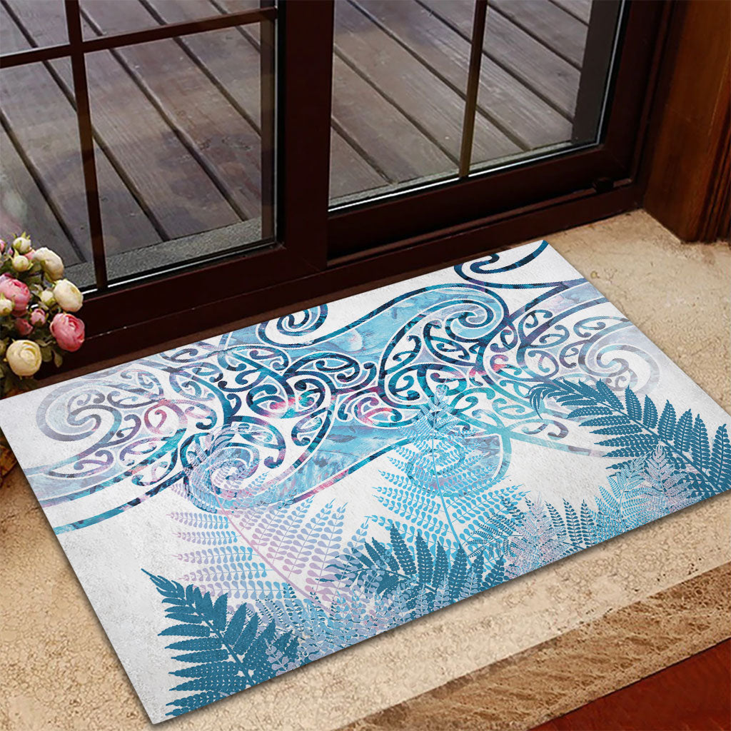 Aotearoa Maori Koru Curves Rubber Doormat Aqua Paua Shell LT7 - Polynesian Pride