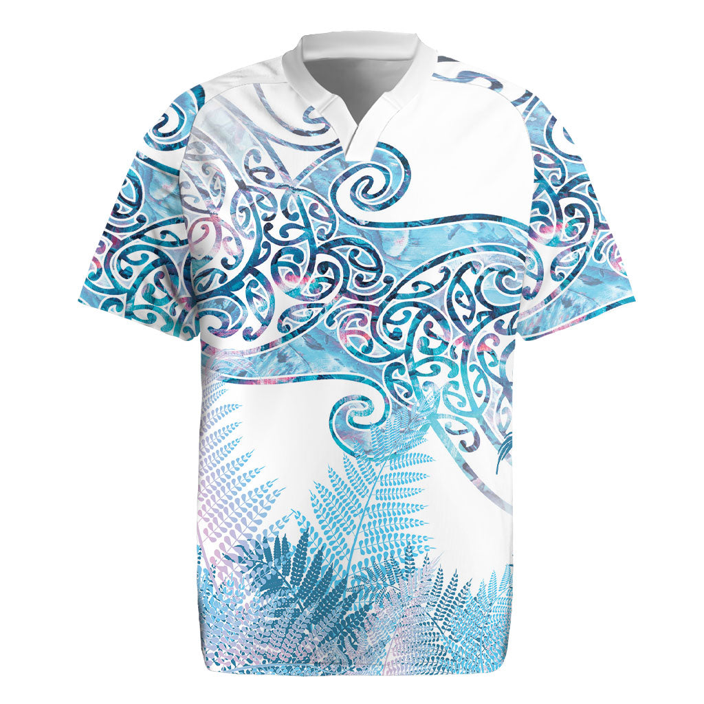 Aotearoa Maori Koru Curves Rugby Jersey Aqua Paua Shell LT7 Blue - Polynesian Pride