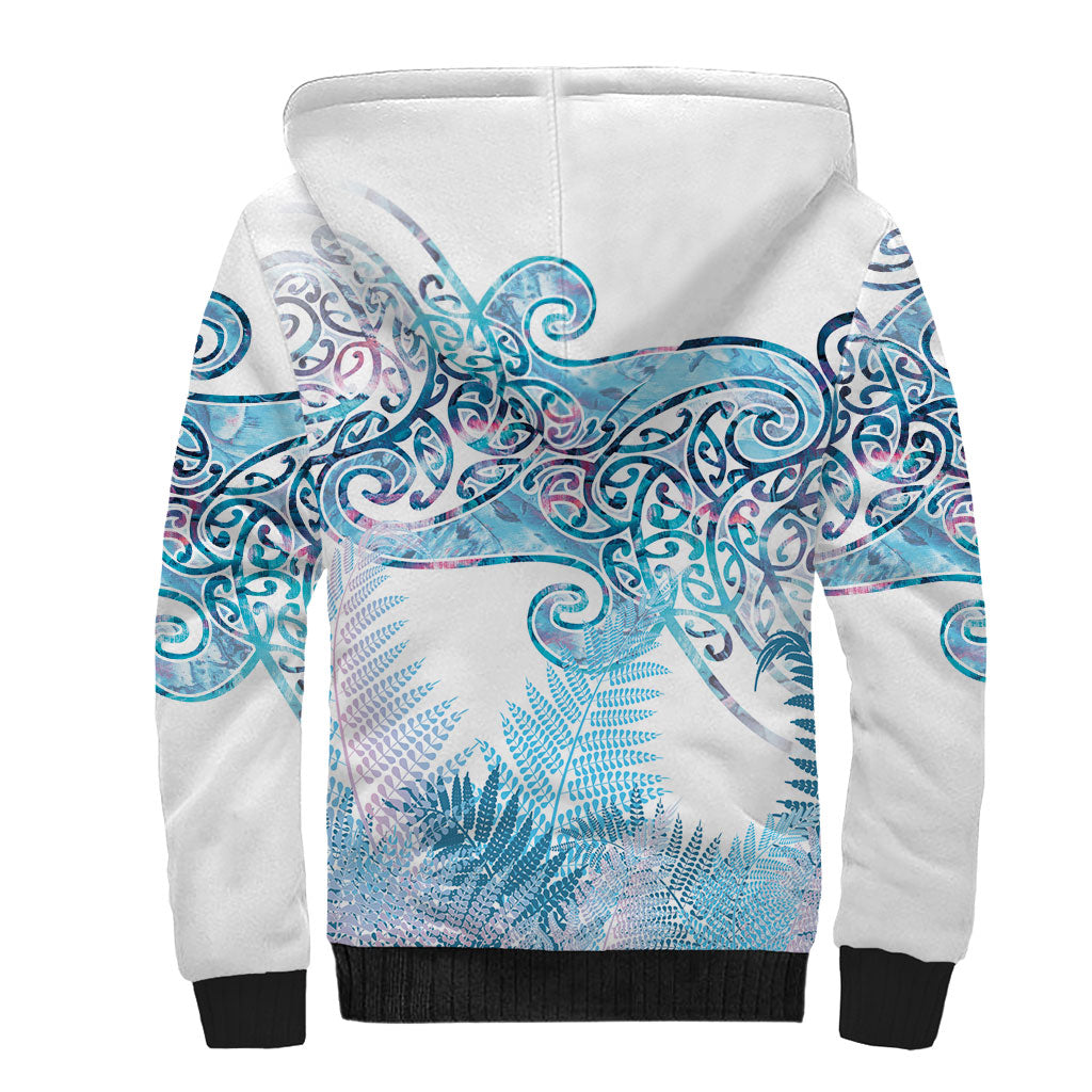 Aotearoa Maori Koru Curves Sherpa Hoodie Aqua Paua Shell LT7 - Polynesian Pride
