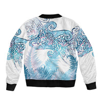 Aotearoa Maori Koru Curves Sleeve Zip Bomber Jacket Aqua Paua Shell