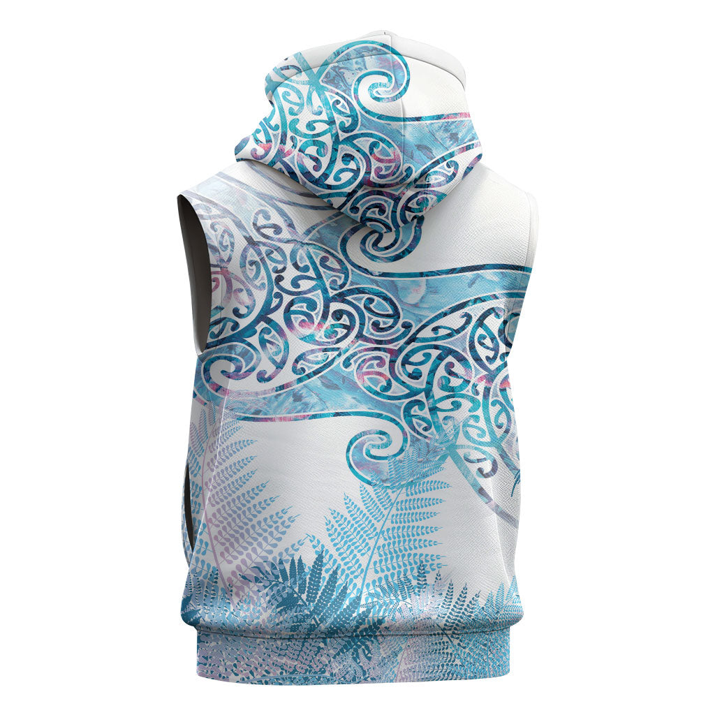 Aotearoa Maori Koru Curves Sleeveless Hoodie Aqua Paua Shell LT7 - Polynesian Pride