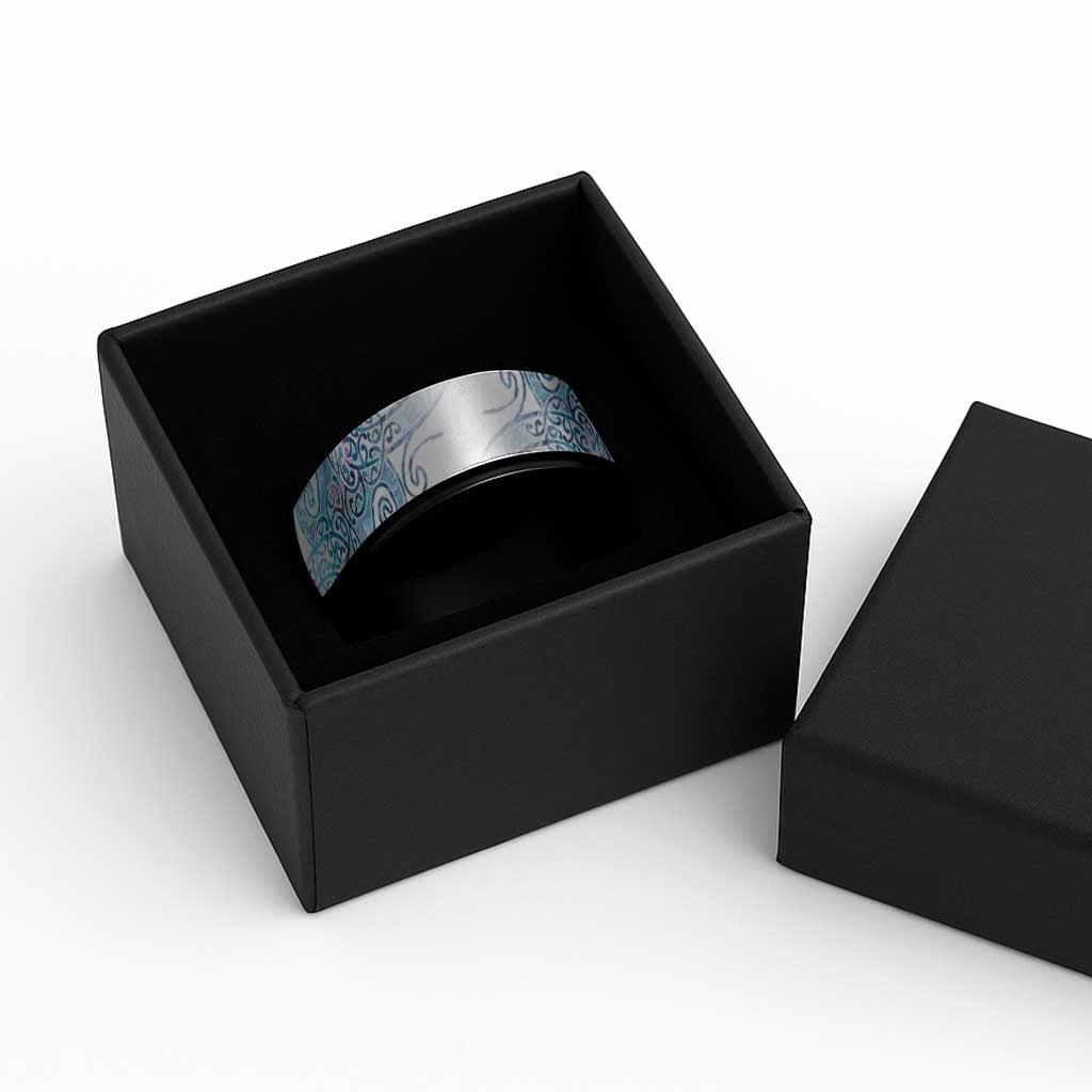 Aotearoa Maori Koru Curves Spinner Ring Aqua Paua Shell