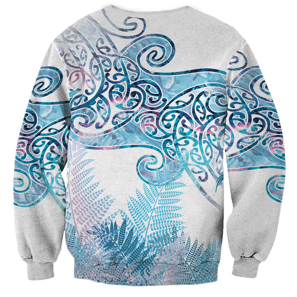 Aotearoa Maori Koru Curves Sweatshirt Aqua Paua Shell